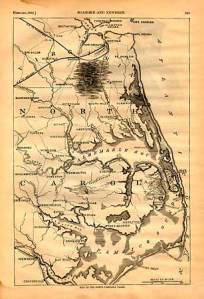 Map of the coast of North Carolina, where Blackbeard would hide and attack incoming vessels