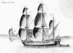 Artist's drawing of Blackbeard's ship. 